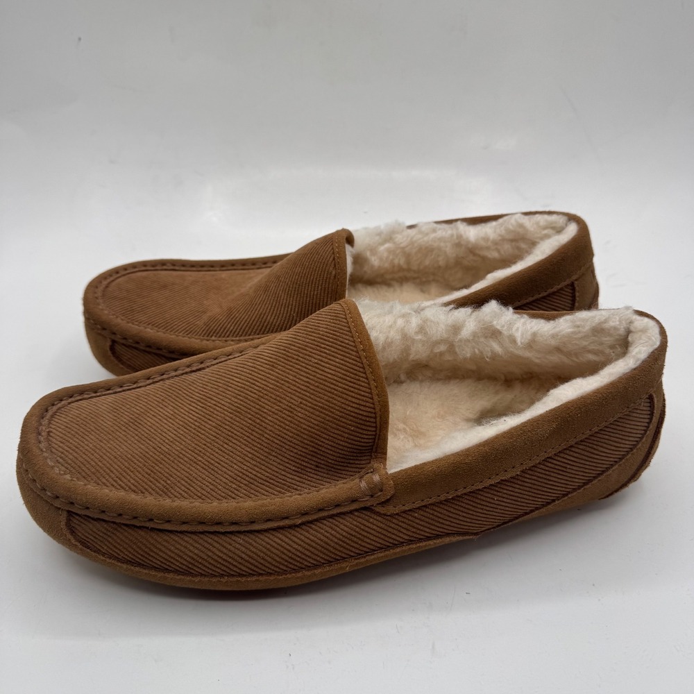 UGG Ascot Corduroy Slipper Chestnut Brown UGGPure Wool Mens Sz 10 Loafer 1112437